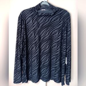 Anne Klein Women's (Size XL) Black Velvet Animal Burnout Long Sleeve Top (NWT)